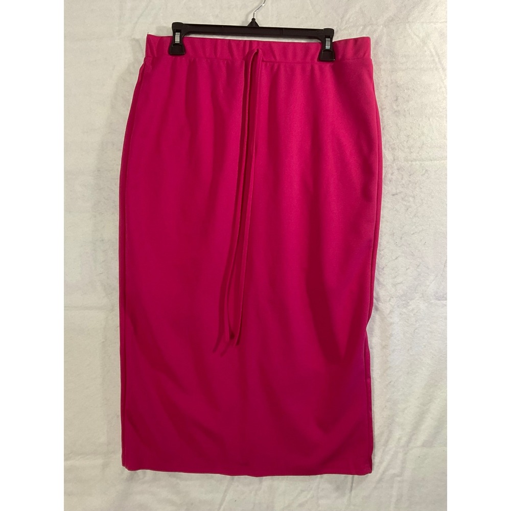 SHEIN Pencil Skirt Womens XL Hot Pink Elastic Waist Drawstring Midi Bodycon